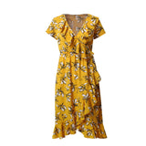 Gaovot Floral Printed Women Dresses Series Summer Ruffles V Neck Irregular Sexy Party Midi Dress Femme Tunic Beach Vestido C3005