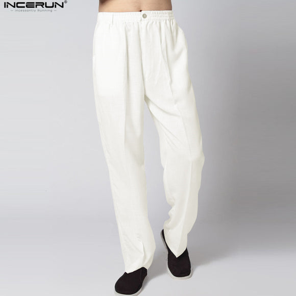 Ethnic Linen Pants Men Long Trousers Plus Size Chinese Kung Fu Men's Pants Black Linen Trousers Elastic Waist Casual Pants Men