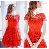 5XL Plus Size Dress Fashion Women Elegant Sweet Hallow Out Lace Dress Sexy Party Princess Slim Summer Dresses Vestidos Red Blue