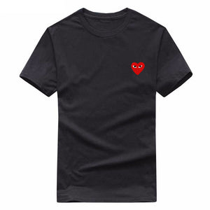 2018 Summer Cotton Tshirt Men And Women Couple Clothes Japanese Red Heart Embroidery Cdg Play T Shirt Men Tops Tee Shirt Homme