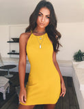 Women Sexy Club Backless Spaghetti Strap Summer Dress 2018 Cotton Ladies Elastic Bodycon Black Yellow Party Mini Dresses Vestido