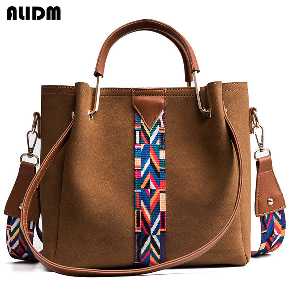 2Pcs Nubuck Leather Bags Handbags Women Bag Set Famous Brands Big Casual Tote Women Shoulder Bags 2018 Colorful Strap Bucket Bag