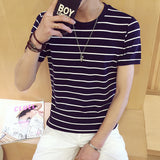 2017 Summer Fashion The Latest Fashion Trend Youth Style Young Men's Striped Short-sleeved T-shirt Shop Main Wind SSS