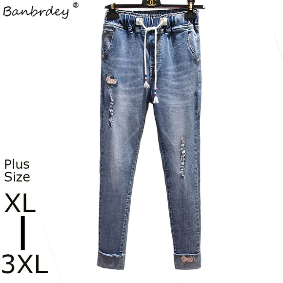 Women Big Size Casual Loose Jeans Plus Size Jeans 2018 Spring Summer Female Ripped High Waist Elastic Pencil Large Denim Pants