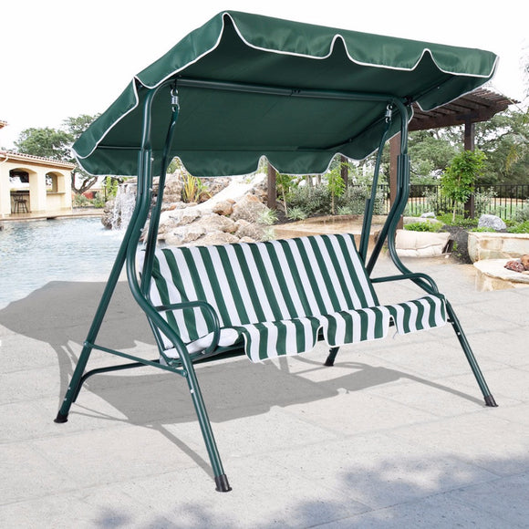 3 Person Patio Swing Outdoor Canopy Awning Yard Furniture Hammock Steel Green OP2573*FDS